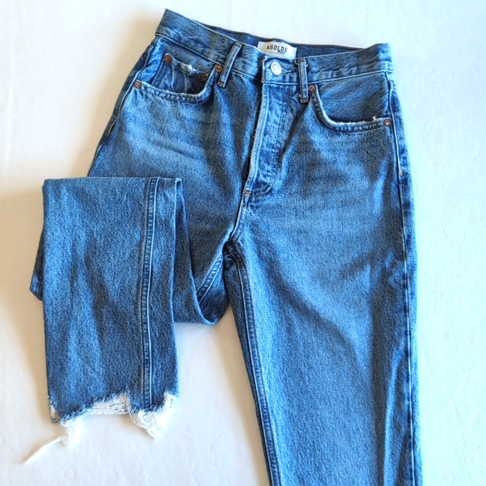 Agolde Riley Crop Button Fly Mid Wash Classic Jeans Women's Size 24